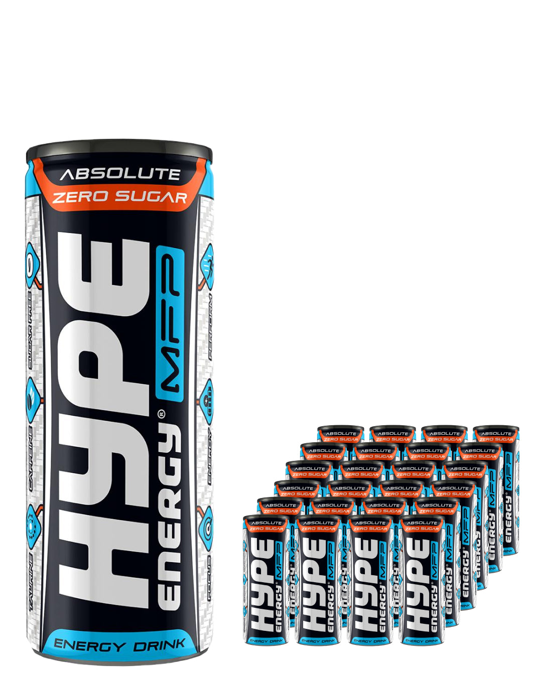 Hype Buzz MFP Absolute Zero Sugar Energy Drink Multipack, 24 x 250 ml