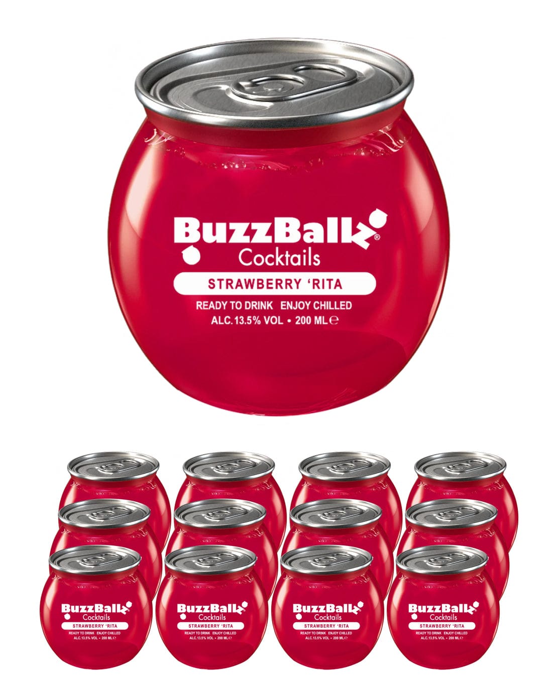 BuzzBallz Strawberry Rita Cocktail Multipack, 12 x 200 ml Ready Made Cocktails