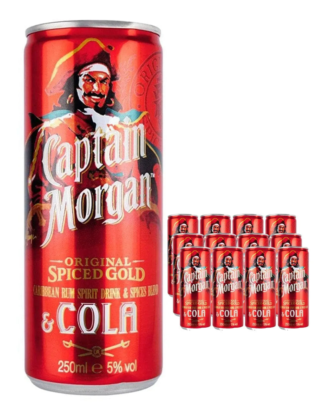 Captain Morgan Spiced Rum & Cola Premixed Can Multipack, 12 x 250 ml Ready Made Cocktails