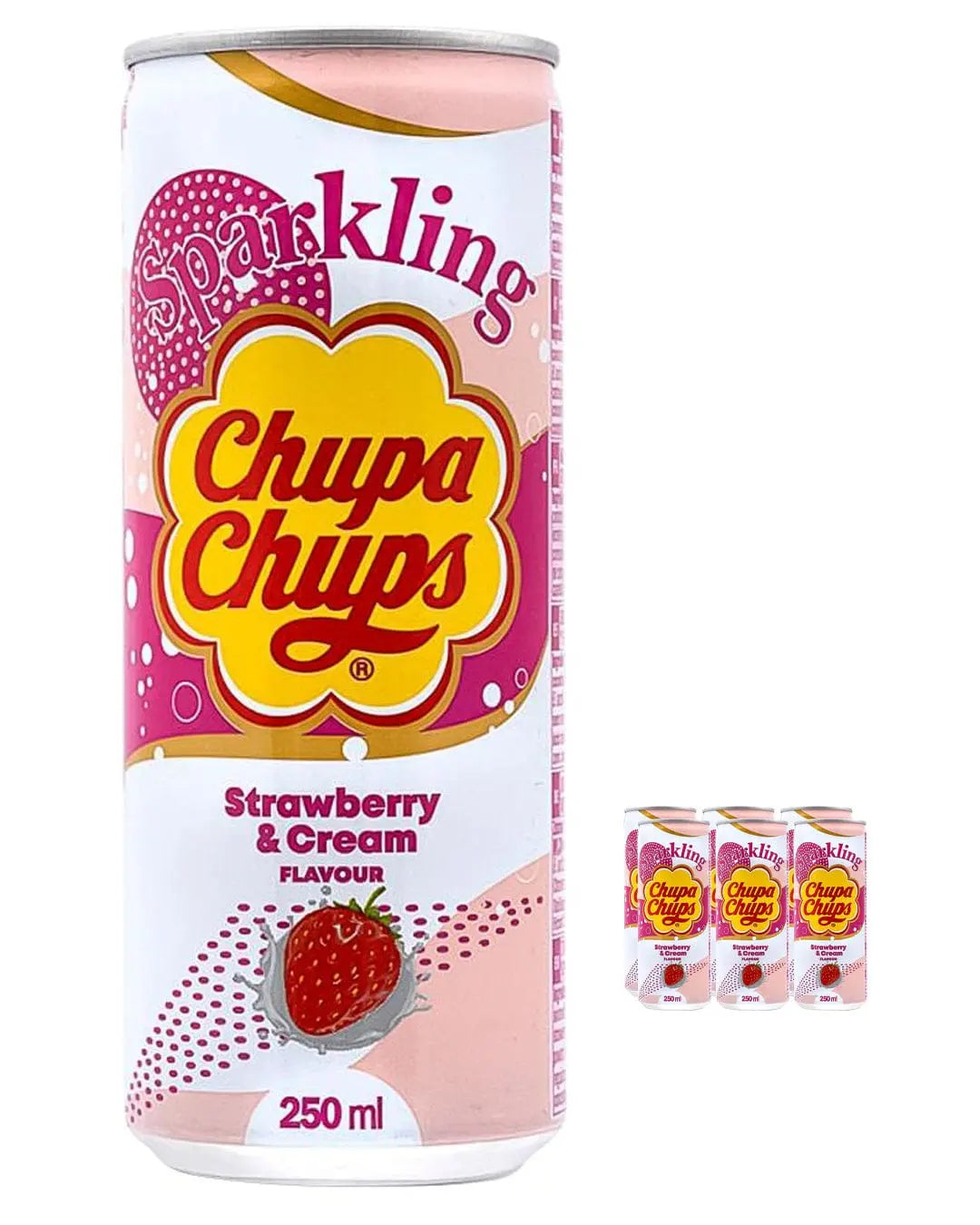 Chupa Chups Strawberry & Cream Sparkling Drink Multipack, 6 x 250 ml Soft Drinks & Mixers