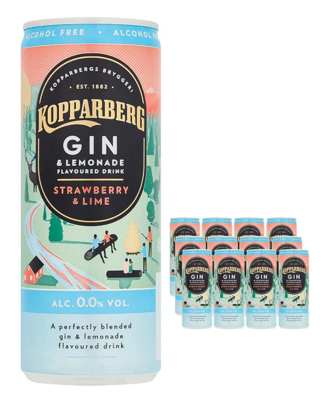 Kopparberg Alcohol Free Strawberry & Lime Gin and Lemonade Premixed Can Multipack, 12 x 250 ml Ready Made Cocktails