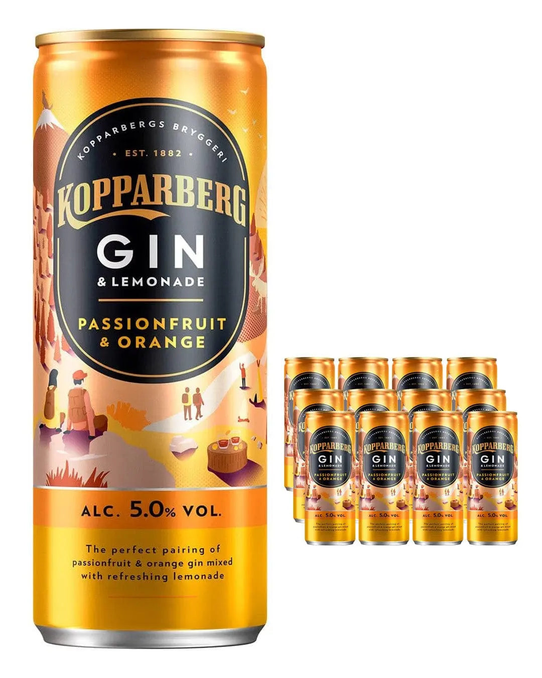 Kopparberg Passionfruit & Orange Gin and Lemonade Premixed Can Multipack, 12 x 250 ml Ready Made Cocktails 7393714645470