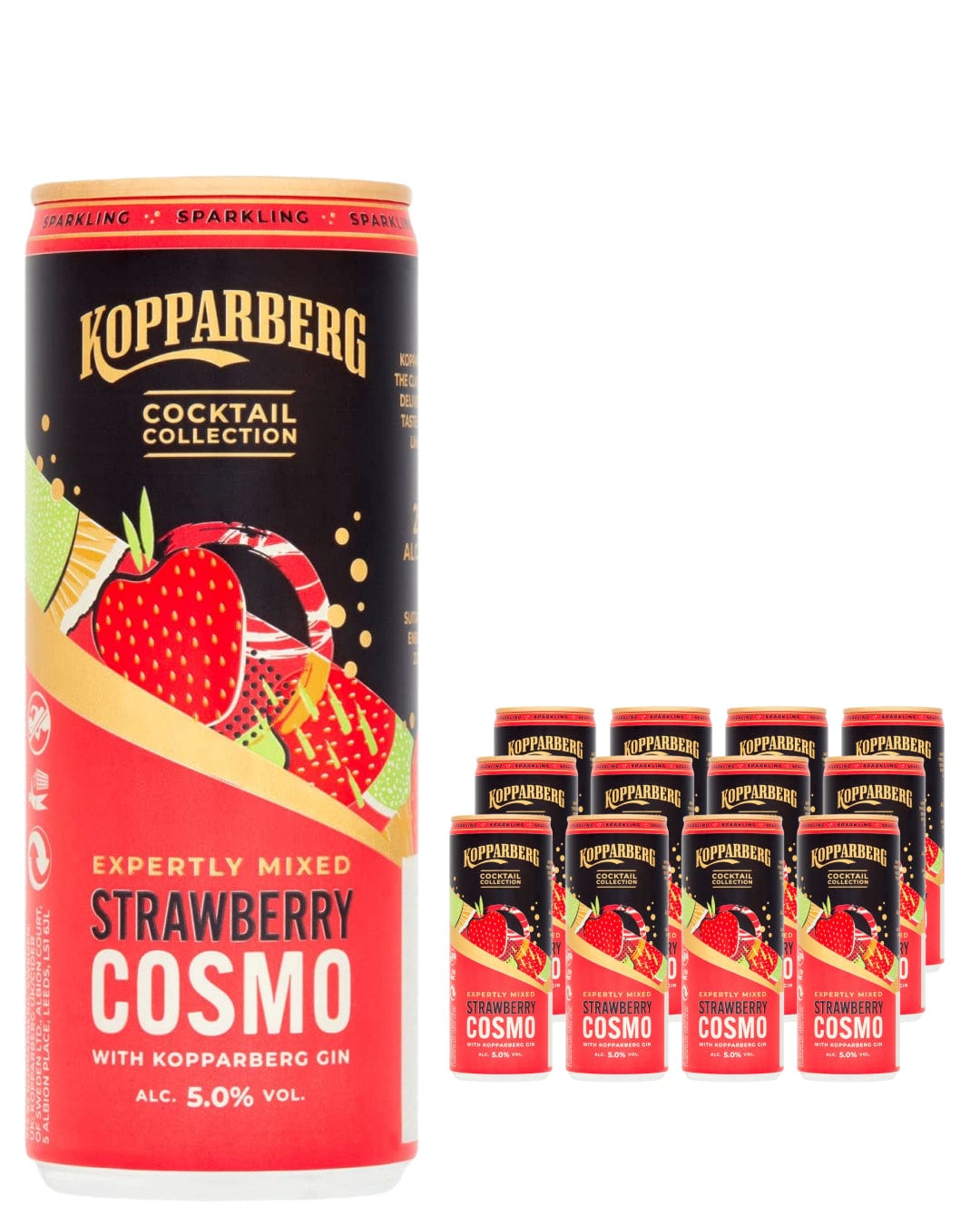 Kopparberg Sparkling Strawberry & Lime Cosmo Gin Premixed Cocktail Multipack, 12 x 250 ml Ready Made Cocktails