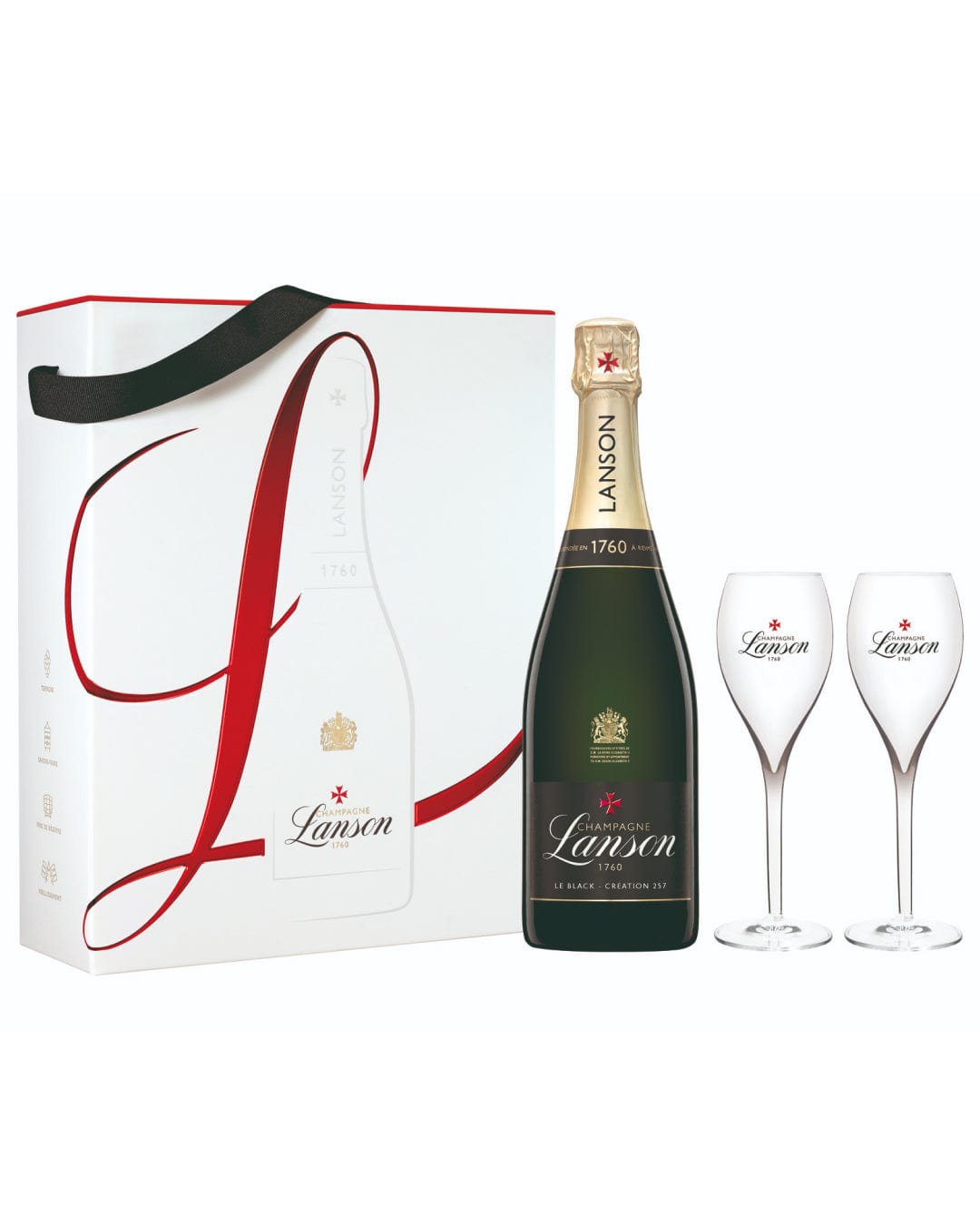 Lanson Le Black - Creation 257 Champagne with 2 Flutes Gift Box, 75 cl Wine