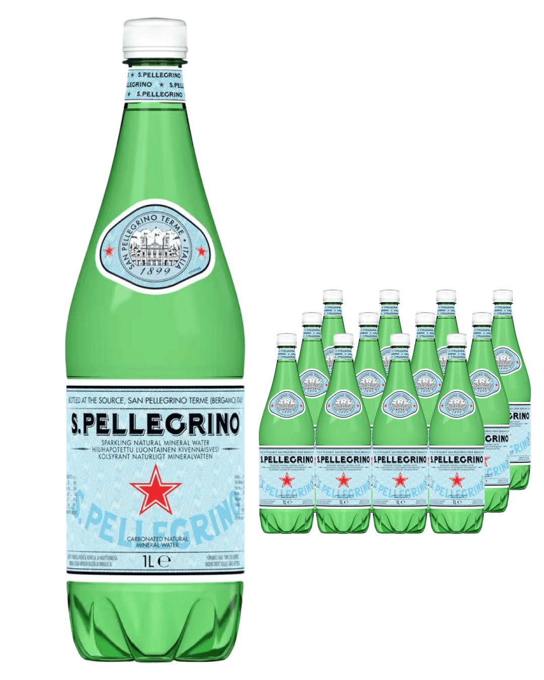 San Pellegrino Sparkling Mineral Water Glass Bottle Multipack, 12 x 1 L Water