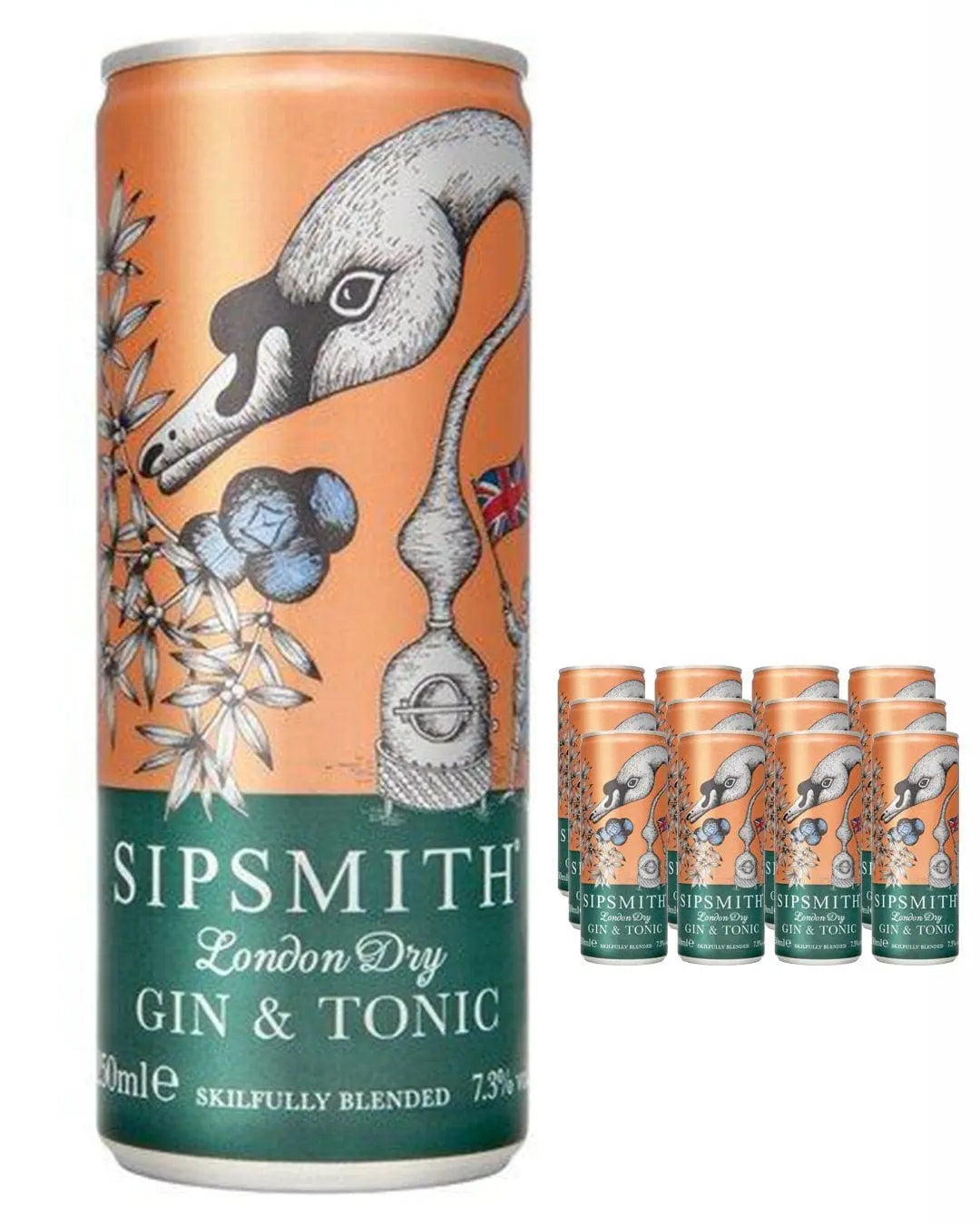 Sipsmith London Dry Gin & Tonic Premixed Cocktail Can Multipack, 12 x 250 ml Ready Made Cocktails