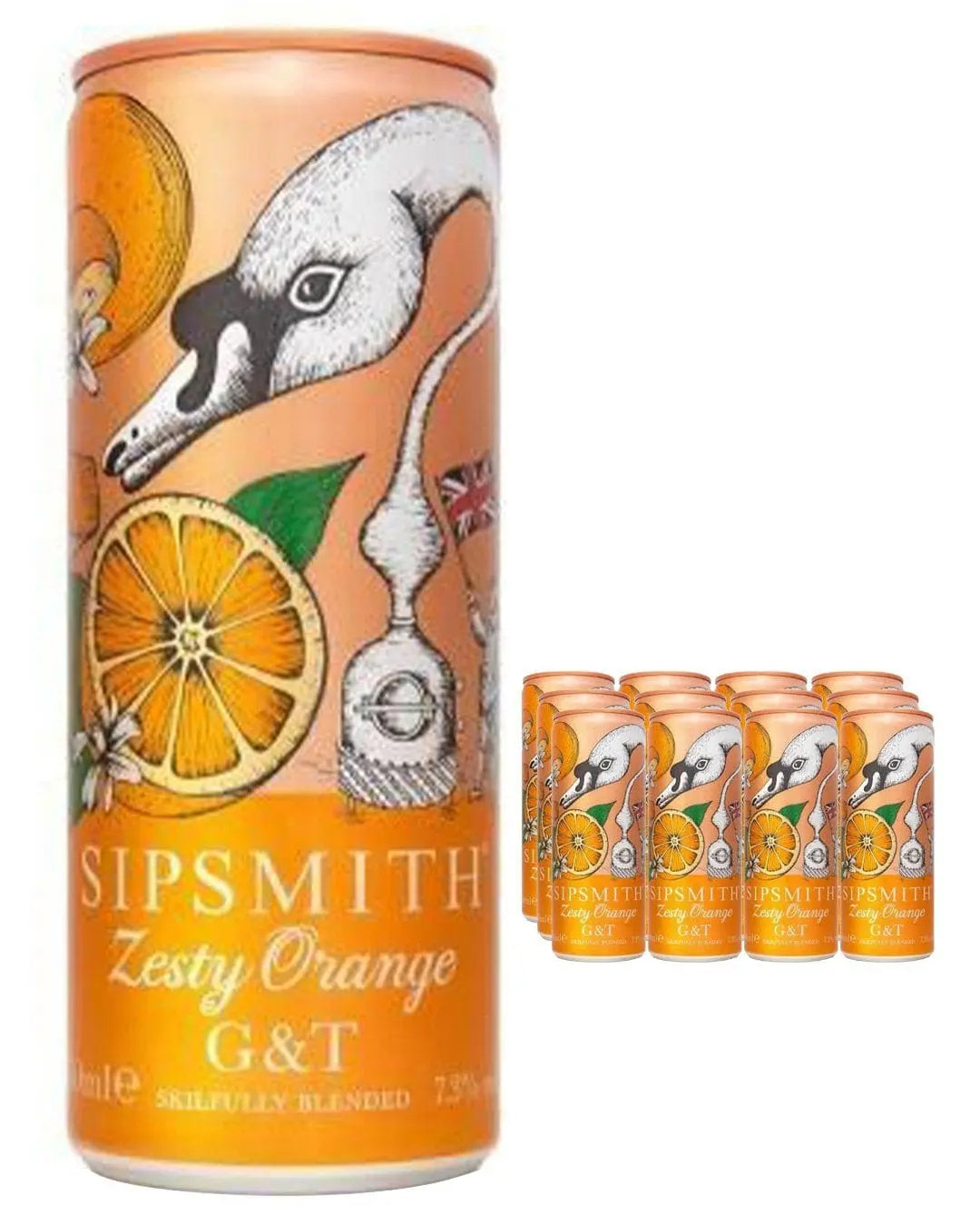 Sipsmith Zesty Orange Gin & Tonic Premixed Cocktail Can Multipack, 12 x 250 ml Ready Made Cocktails