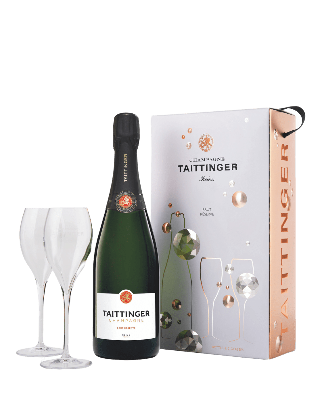 Taittinger Brut Reserve Gift Set with 2 Flutes, 75 cl Champagne & Sparkling