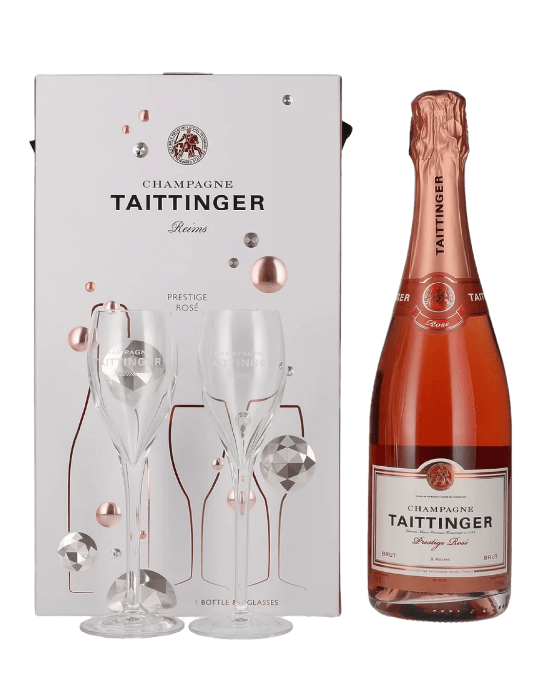 Taittinger Rose Brut Gift Set with 2 Flutes, 75 cl Champagne & Sparkling