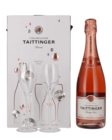 Taittinger Rose Brut Gift Set with 2 Flutes, 75 cl Champagne & Sparkling