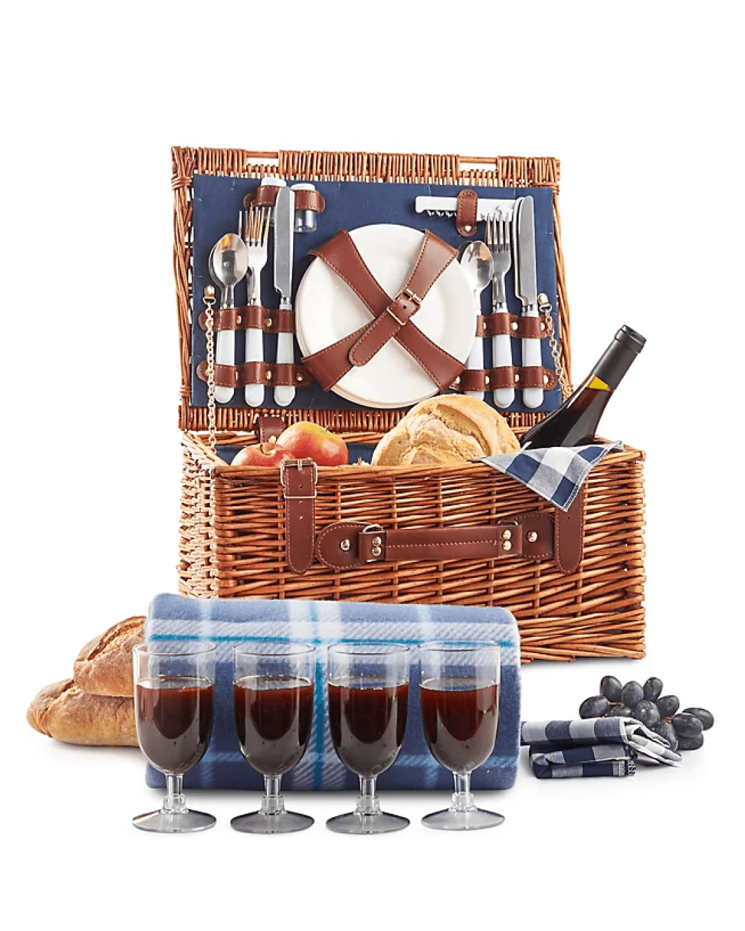 Vonshef 4 Person Navy Wicker Picnic Basket Partyware