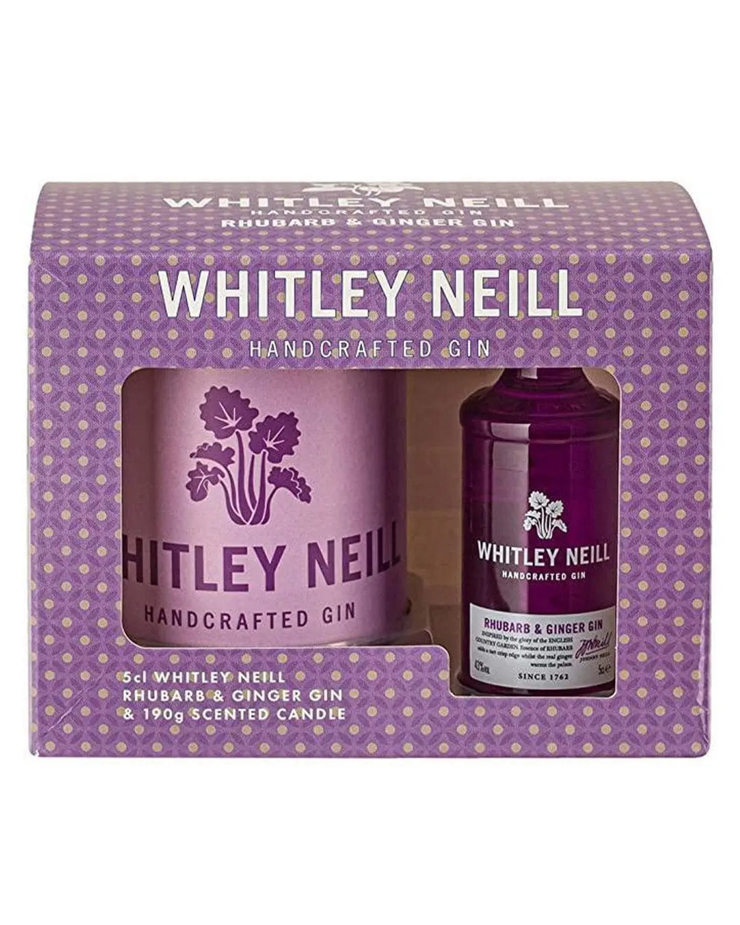 Whitley Neill Rhubarb & Ginger and Candle Gift Set, 5 cl Spirit Miniatures